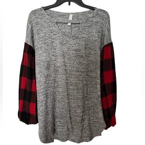 Honeyme Buffalo Plaid Sleeve Top